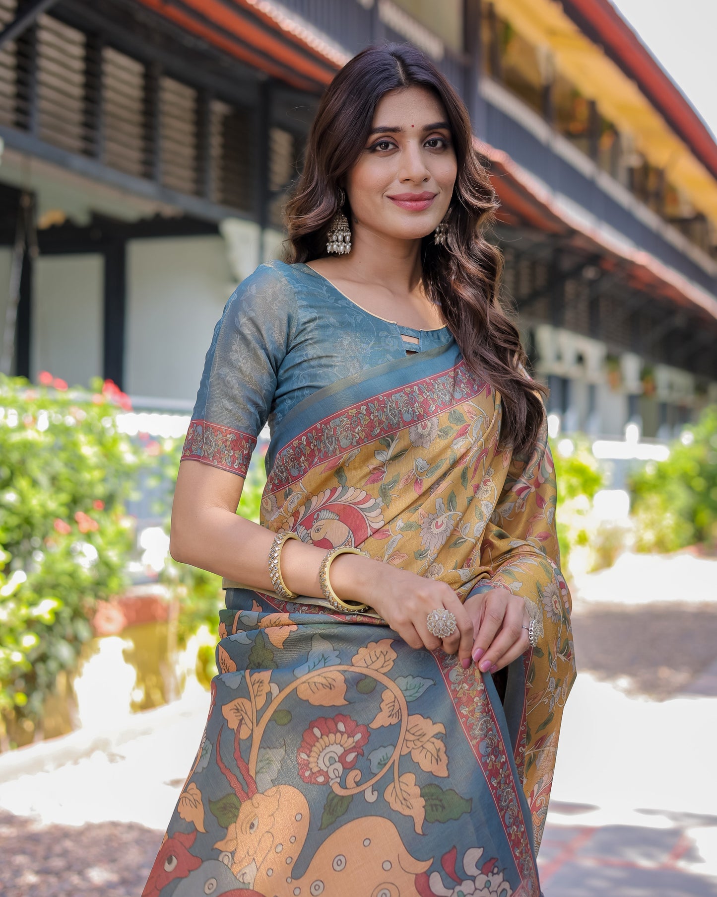 Maroon Handloom Cotton Saree with Intricate Peacock & Floral Art – Contrast Green Pallu