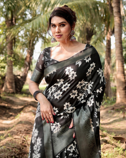 Pure Silk Digitally Printed Saree Weaved With Golden Zari Comes With Tassels - Almaari Fashion