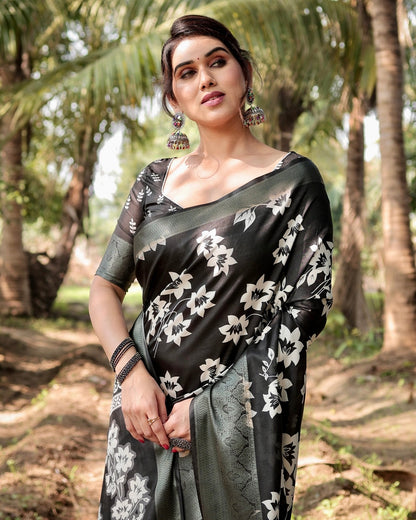 Pure Silk Digitally Printed Saree Weaved With Golden Zari Comes With Tassels - Almaari Fashion